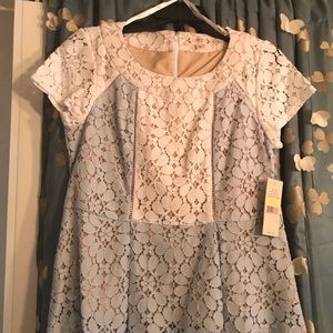 Nanette Lepore peplum blue and cream top